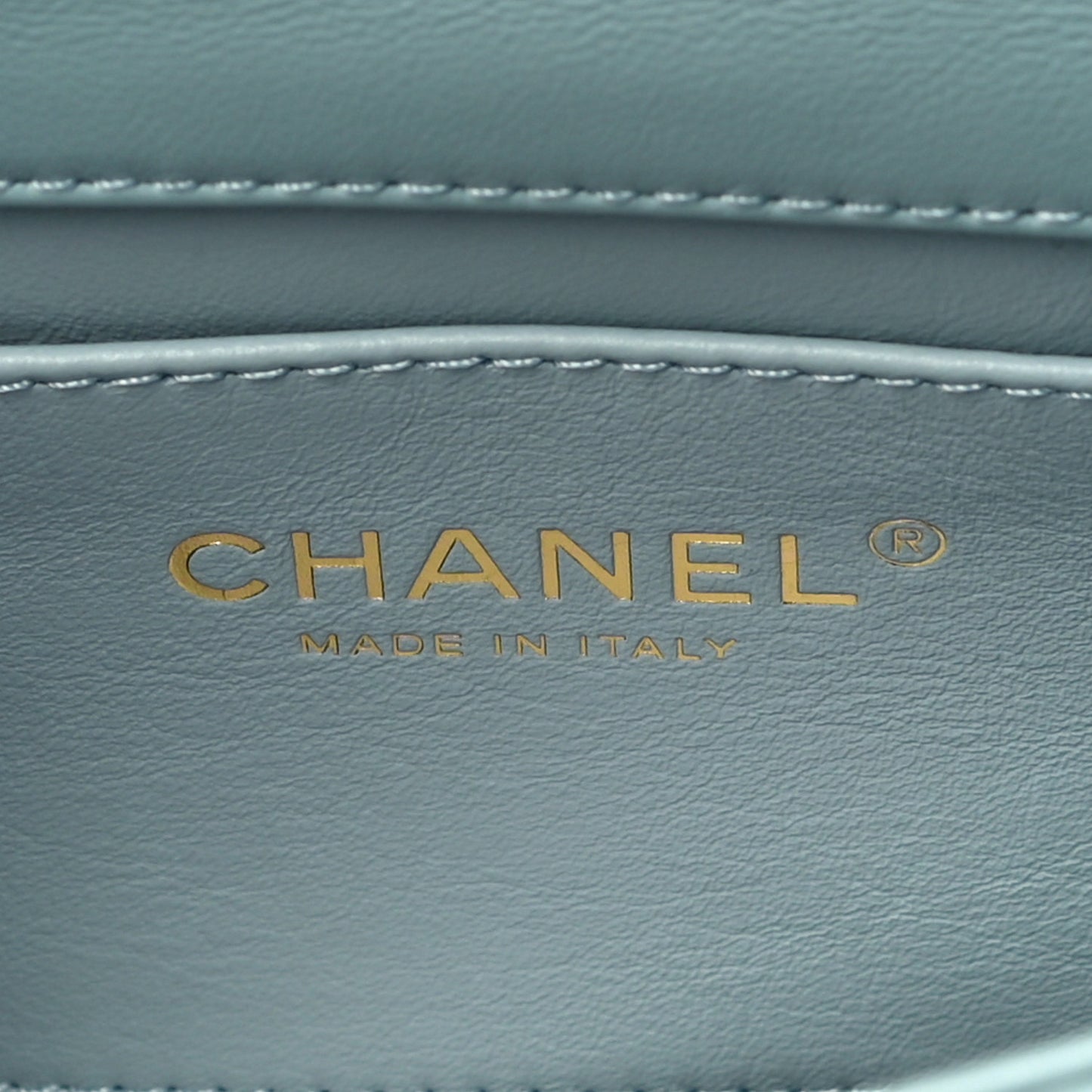 Lambskin Enamel Quilted Mini Pending CC Square Flap Light Blue