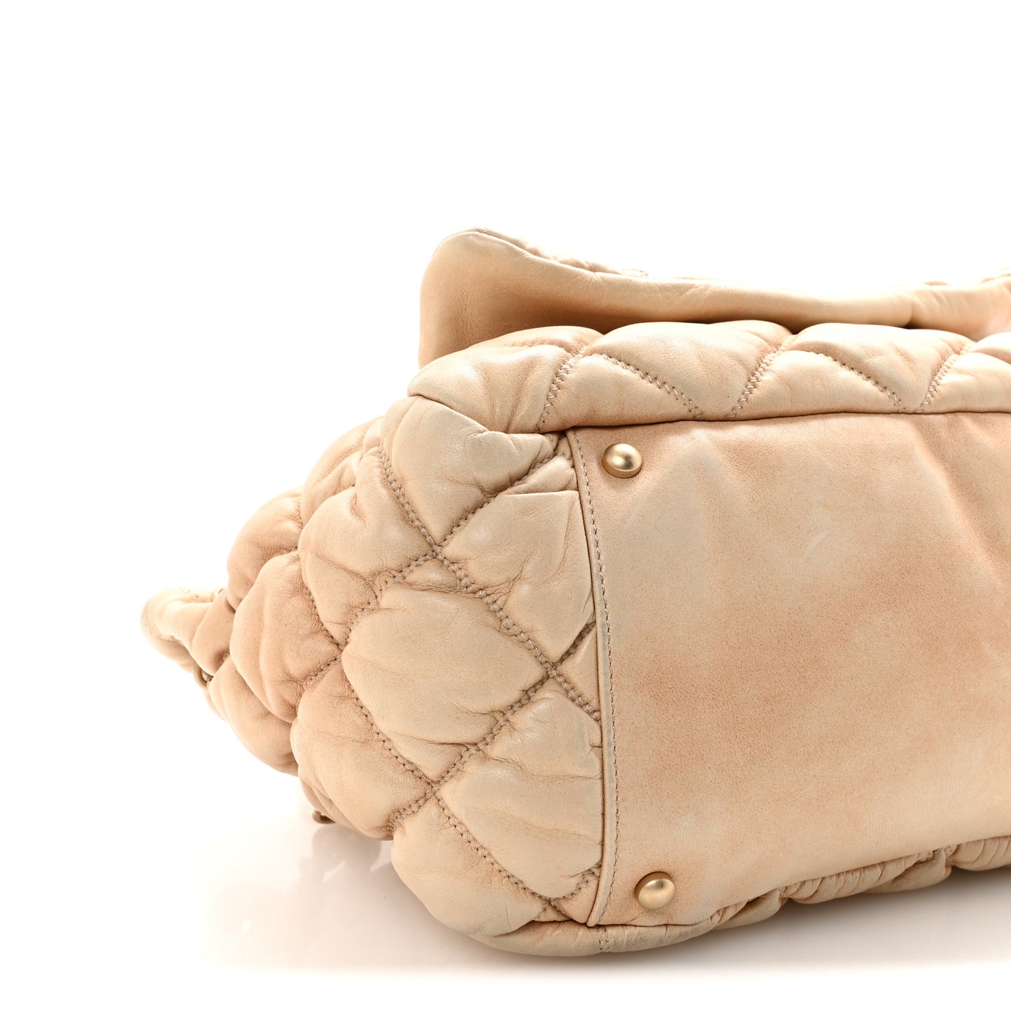 Lambskin Bubble Quilt Accordion Flap Beige