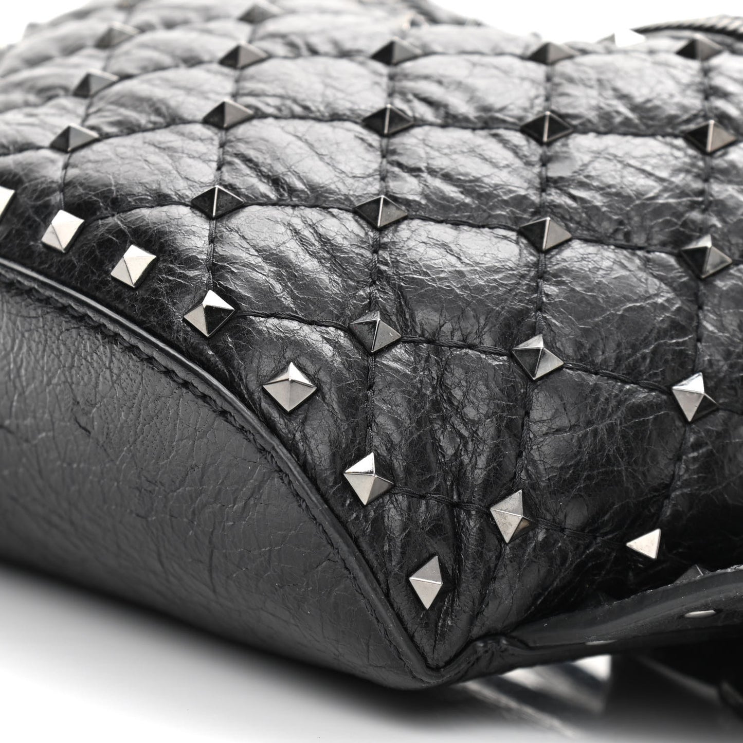 Craquele Nappa Rockstud Spike Belt Bag 85 Black