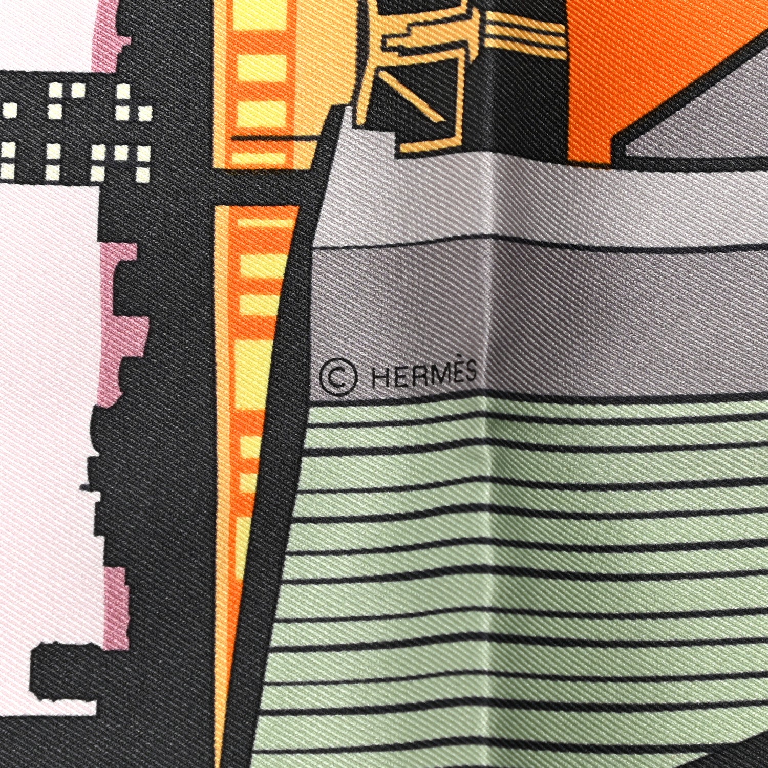 Hermes Silk Minuit Au Faubourg Scarf 70 Orange Gris Jaune 5 of 7