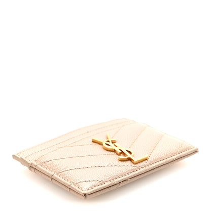 Saint Laurent Grain De Poudre Matelasse Chevron Monogram Credit Card Case Dark Beige 4 of 7