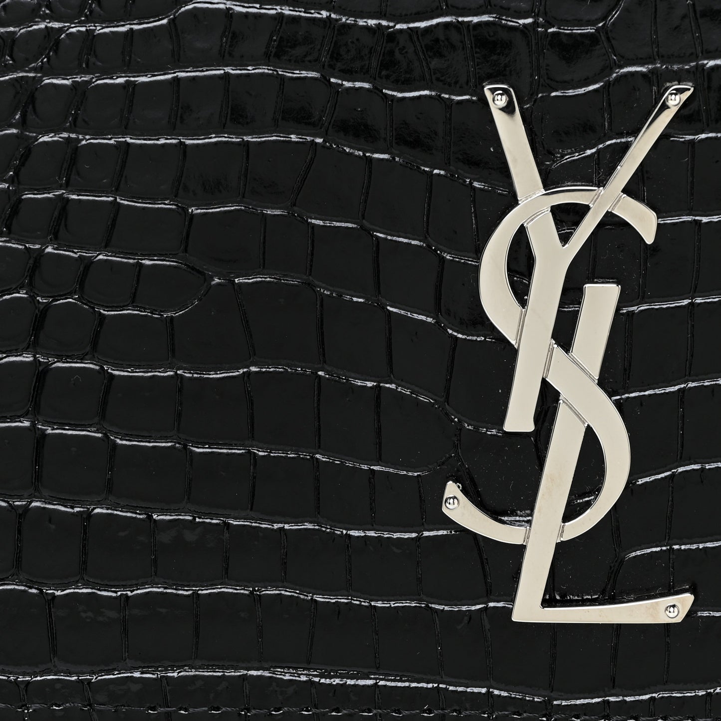 Calfskin Crocodile Embossed Medium Monogram Sunset Black