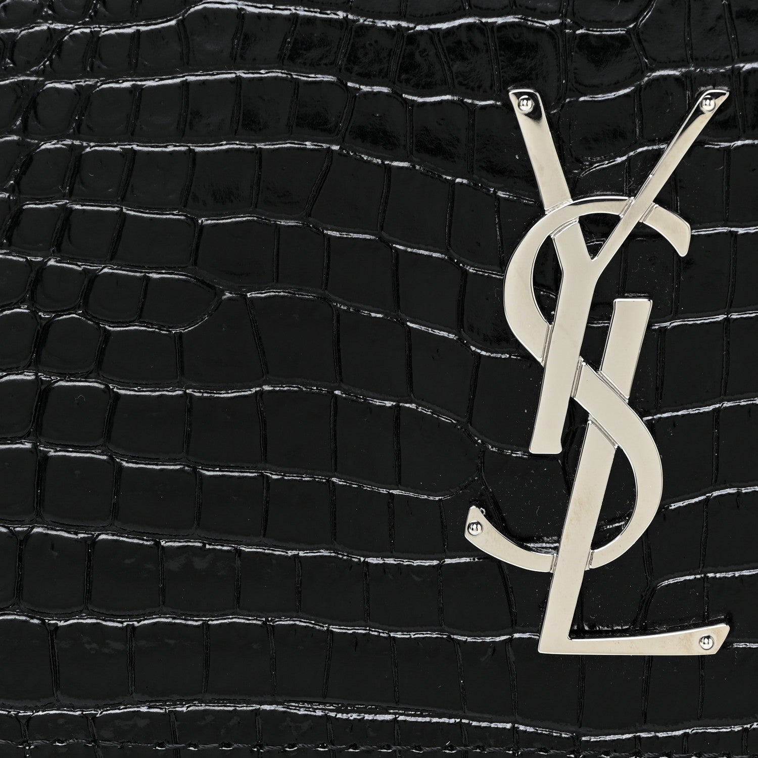 Saint Laurent Calfskin Crocodile Embossed Medium Monogram Sunset Black 9 of 16
