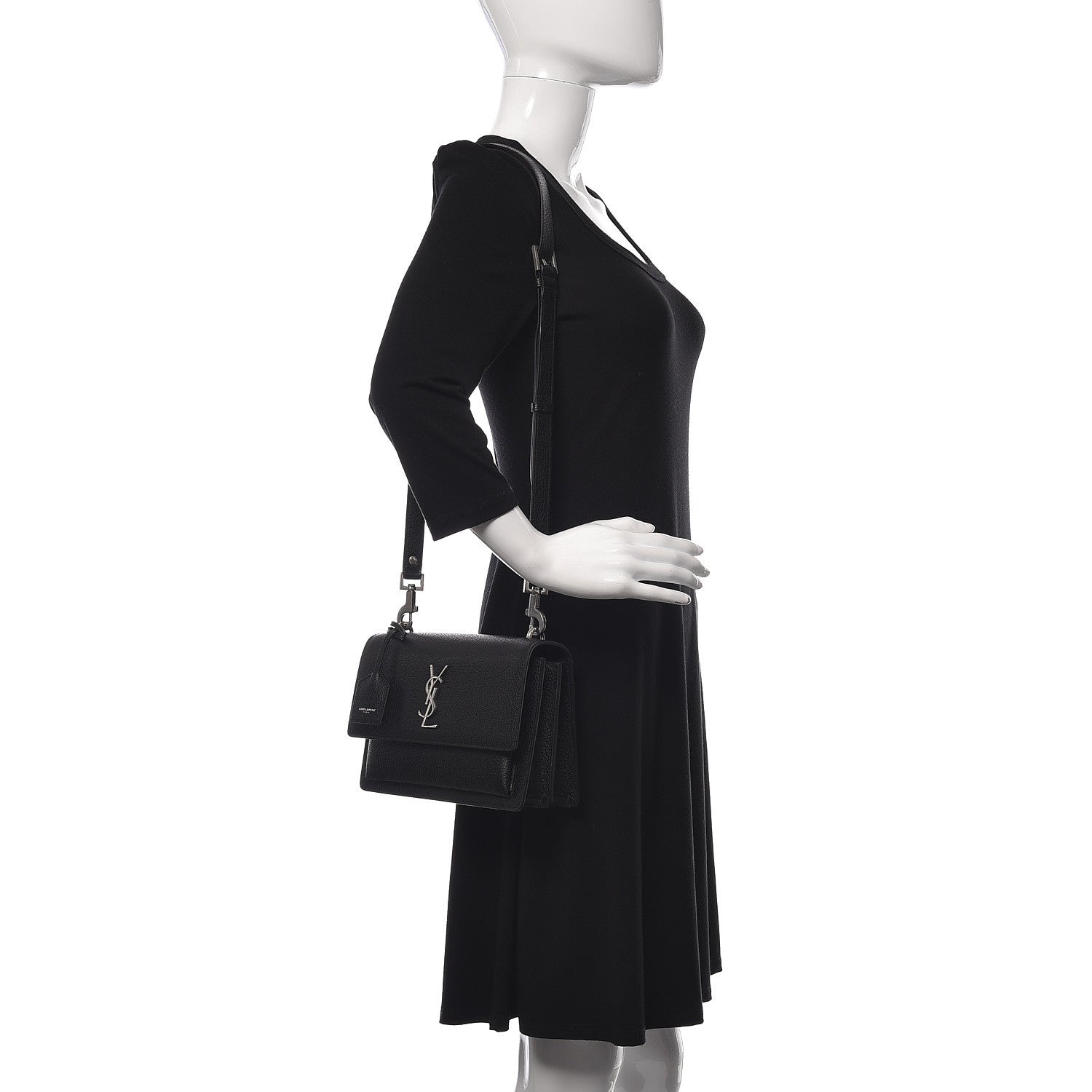 Saint Laurent Grained Calfskin Medium Monogram Sunset Satchel Black 2 of 11