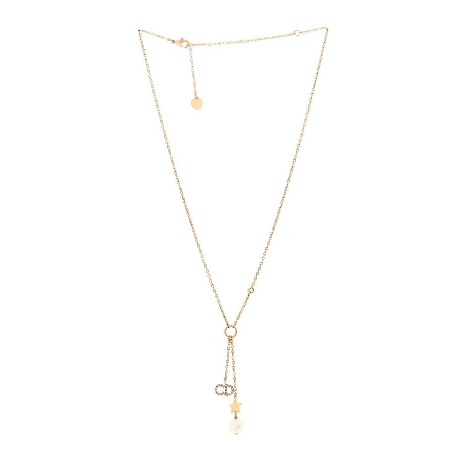 Christian Dior Crystal Pearl CD Shiny-D Tribal Long Necklace Gold 3 of 4