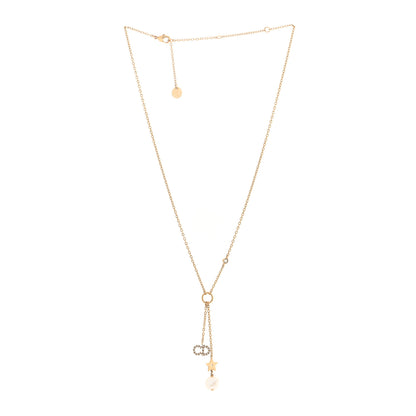 Christian Dior Crystal Pearl CD Shiny-D Tribal Long Necklace Gold 3 of 4
