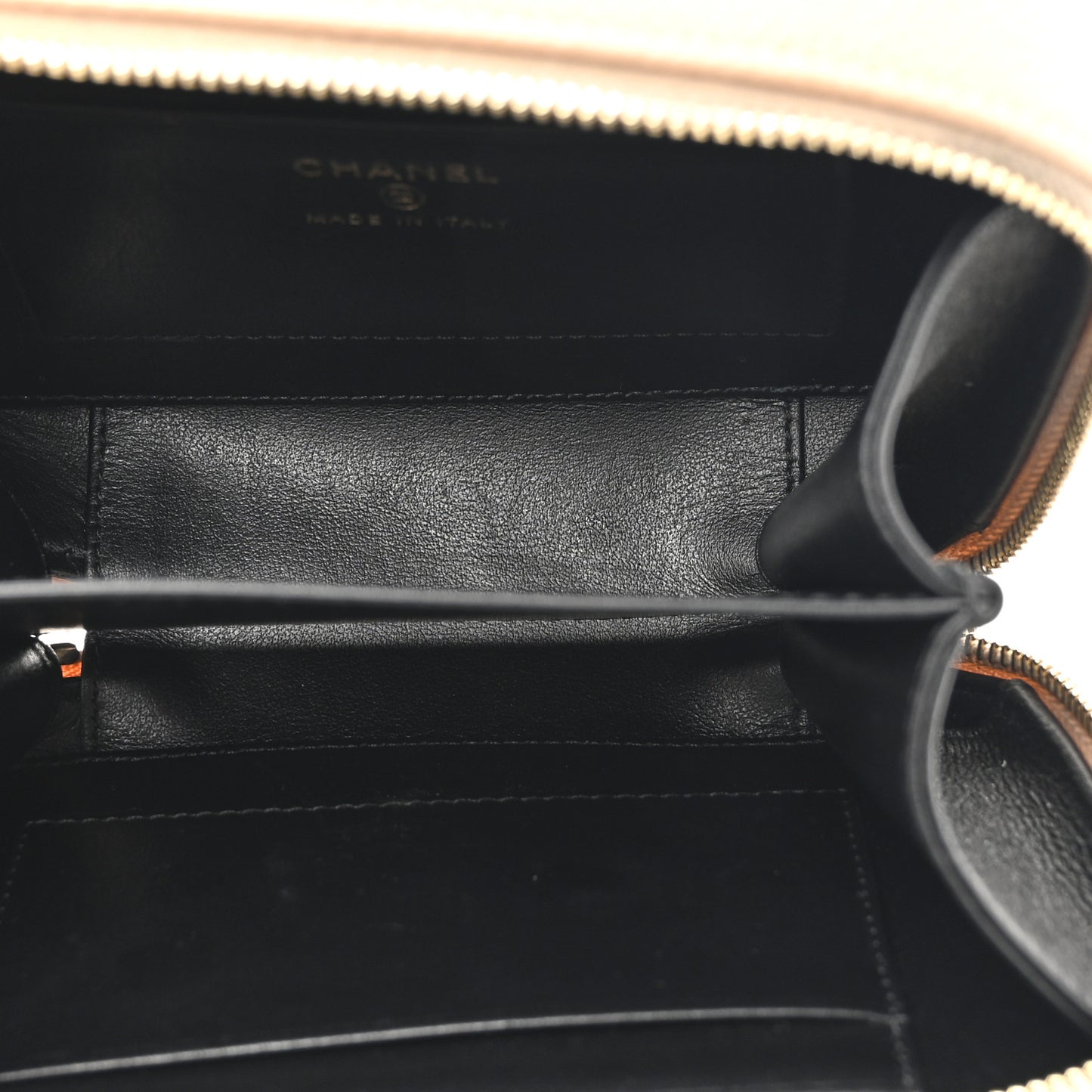 Caviar Quilted CC Filigree Vanity Clutch With Chain Beige Black