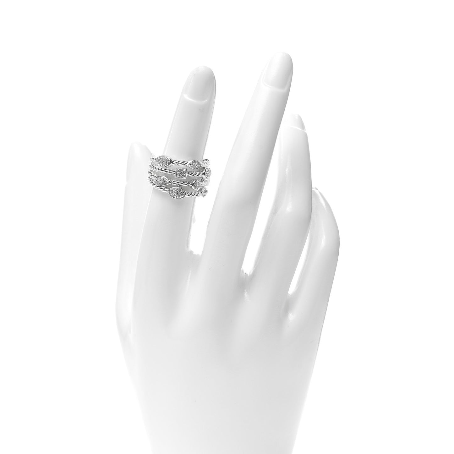 Sterling Silver Diamond Confetti 4 Row Ring 50 5.5