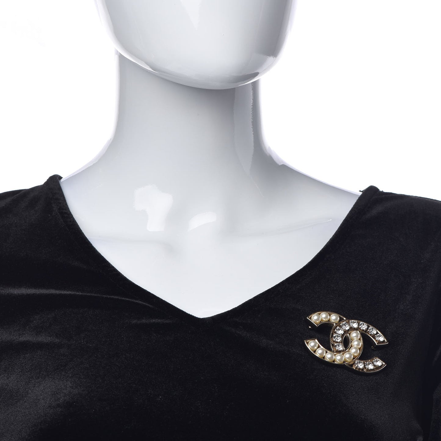 Pearl Crystal CC Brooch Gold