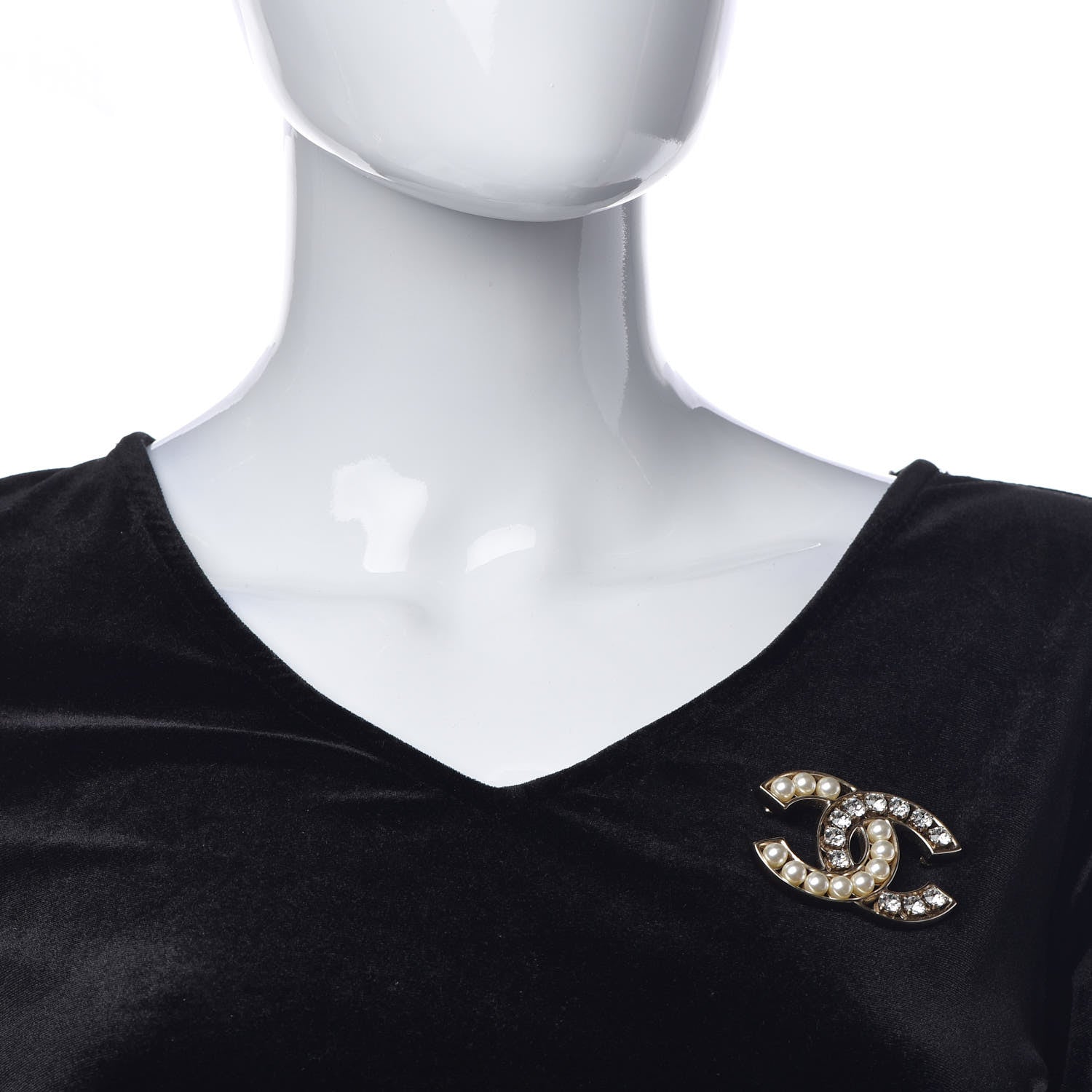 Chanel Pearl Crystal CC Brooch Gold 2 of 5