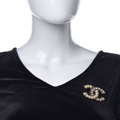 Chanel Pearl Crystal CC Brooch Gold 2 of 5