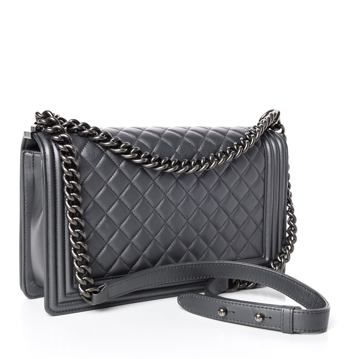Chanel Metallic Calfskin Quilted New Medium Boy Flap Dark Silver 3 of 9