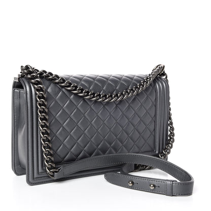 Chanel Metallic Calfskin Quilted New Medium Boy Flap Dark Silver 3 of 9