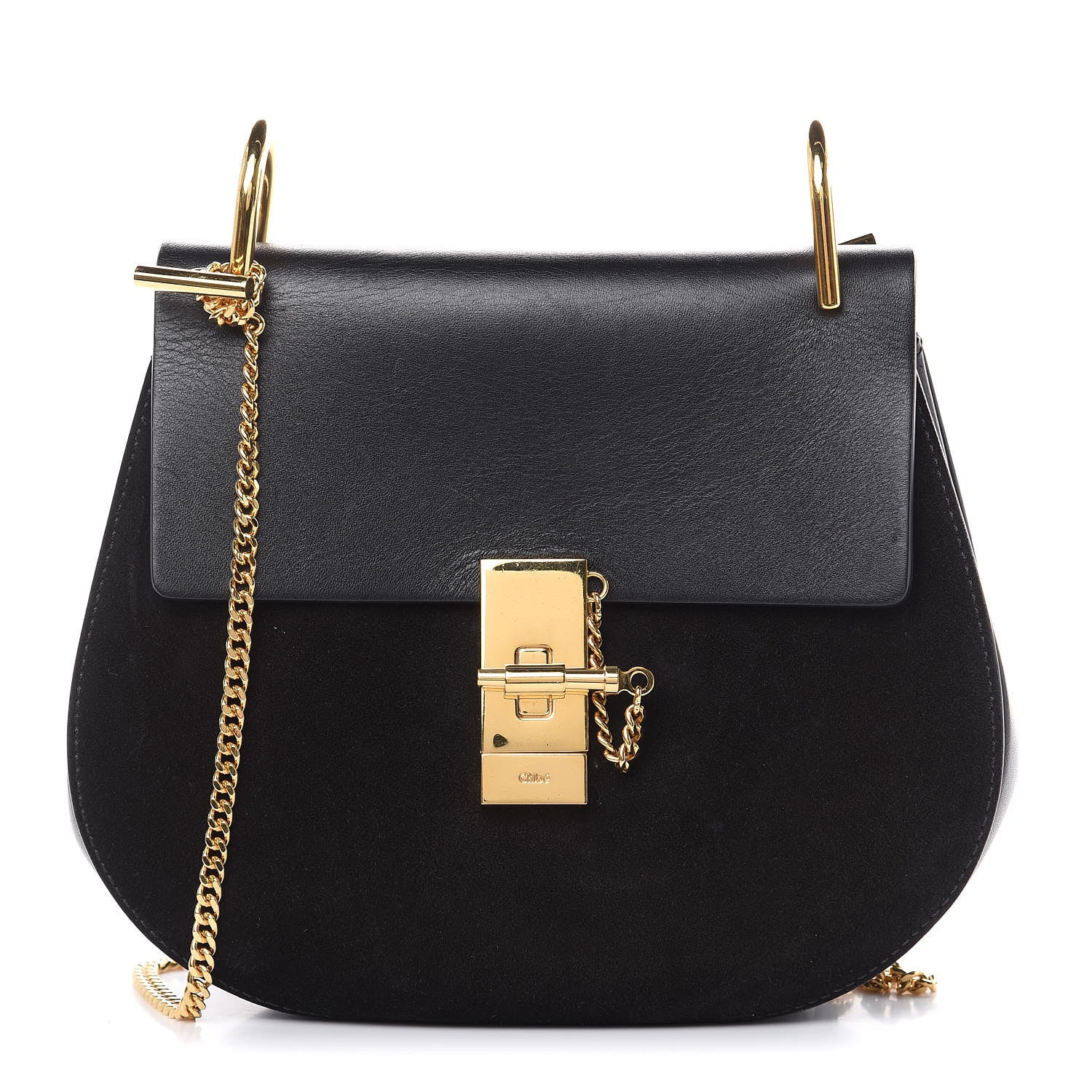 Chloe Suede Smooth Calfskin Drew Shoulder Bag Black 1 of 16