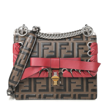 Fendi Vitello Shiny Nappa Bi-Color FF 1974 Lace Up Bow Embossed Small Kan I Shoulder Bag Maya Black Fragola 2 of 21