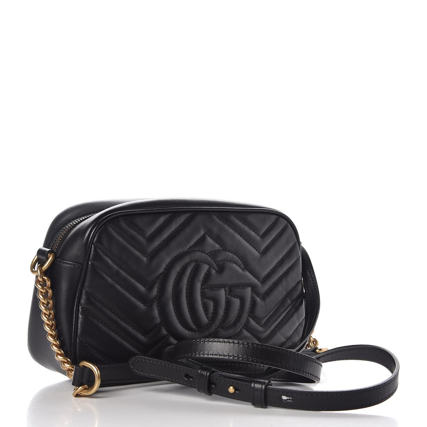 Calfskin Matelasse Small GG Marmont Chain Shoulder Bag Black
