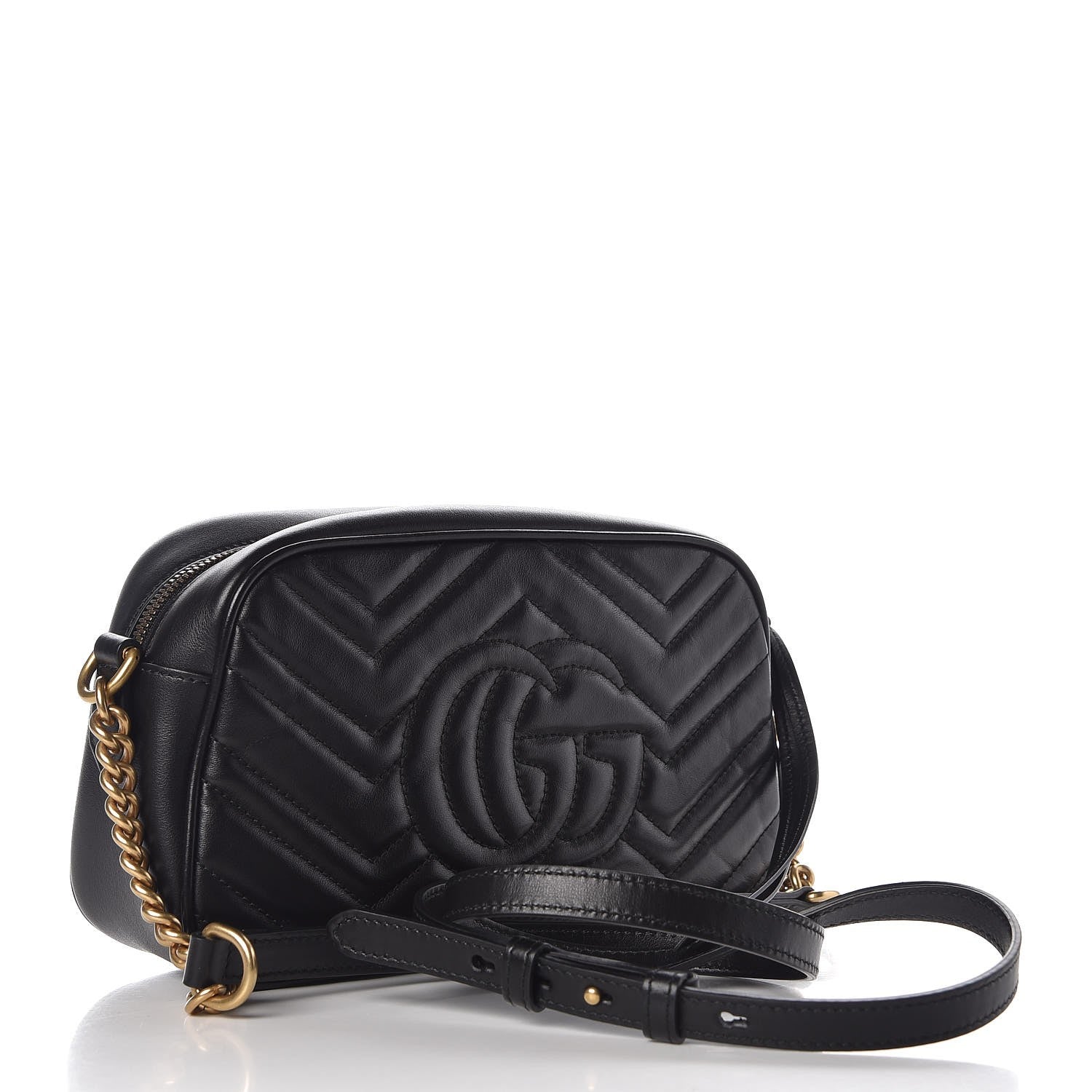 Gucci Calfskin Matelasse Small GG Marmont Chain Shoulder Bag Black 3 of 7