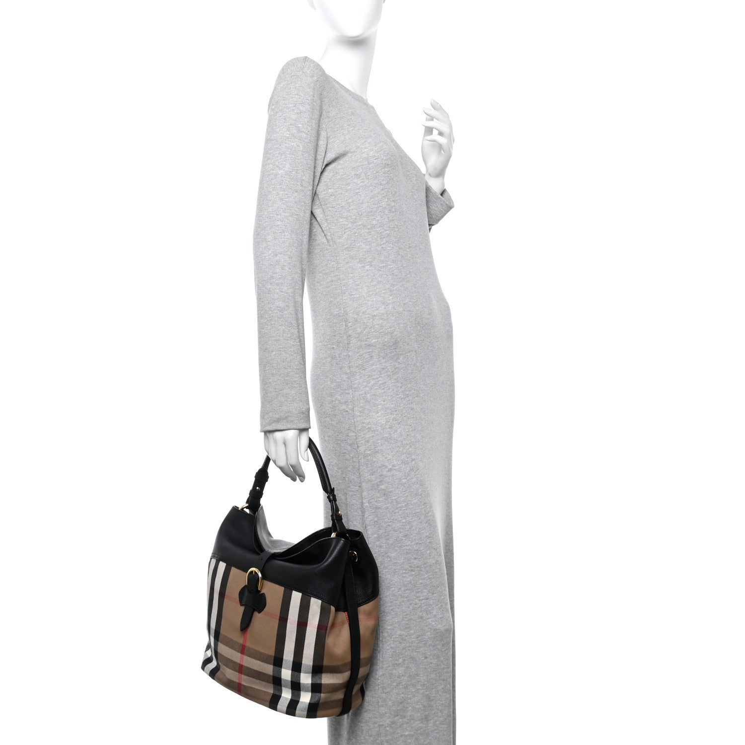 Burberry Grainy Calfskin House Check Medium Sycamore Hobo Black 2 of 9