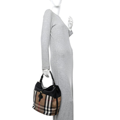 Burberry Grainy Calfskin House Check Medium Sycamore Hobo Black 2 of 9