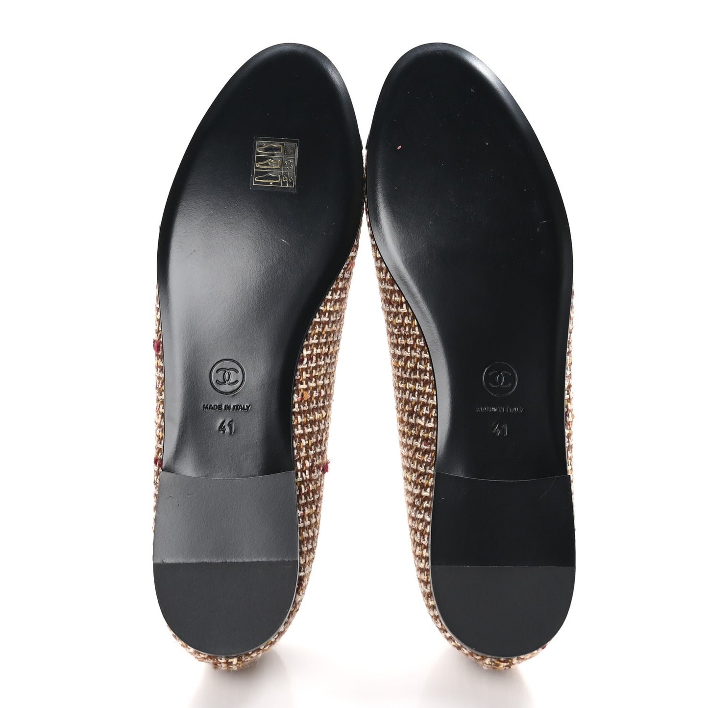 Tweed Grosgrain Cap Toe Ballerina Flats 41 Black Brown Multicolor
