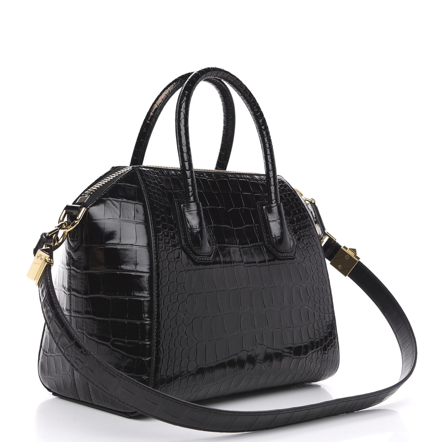 Calfskin Crocodile Embossed Small Antigona Black