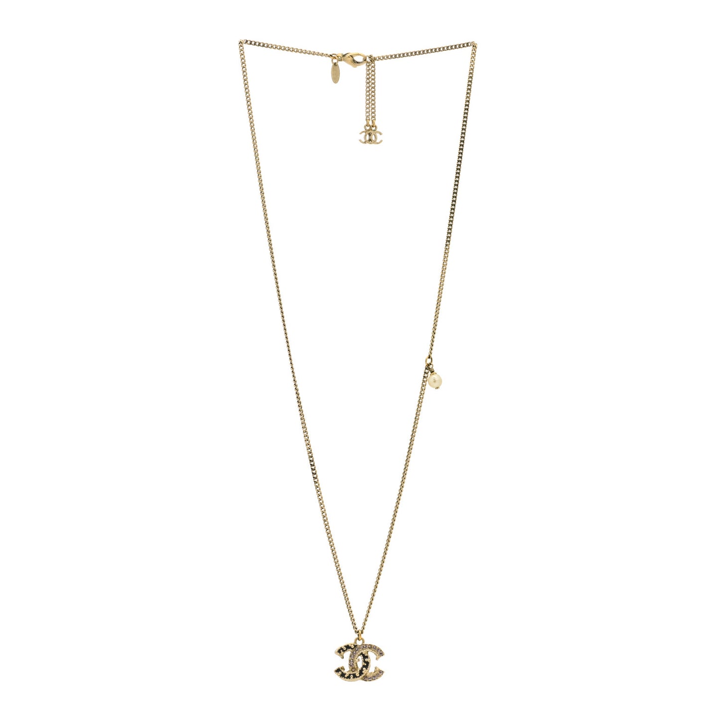 Crystal CC Pendant Necklace Bronze Dore Violet White Nacre