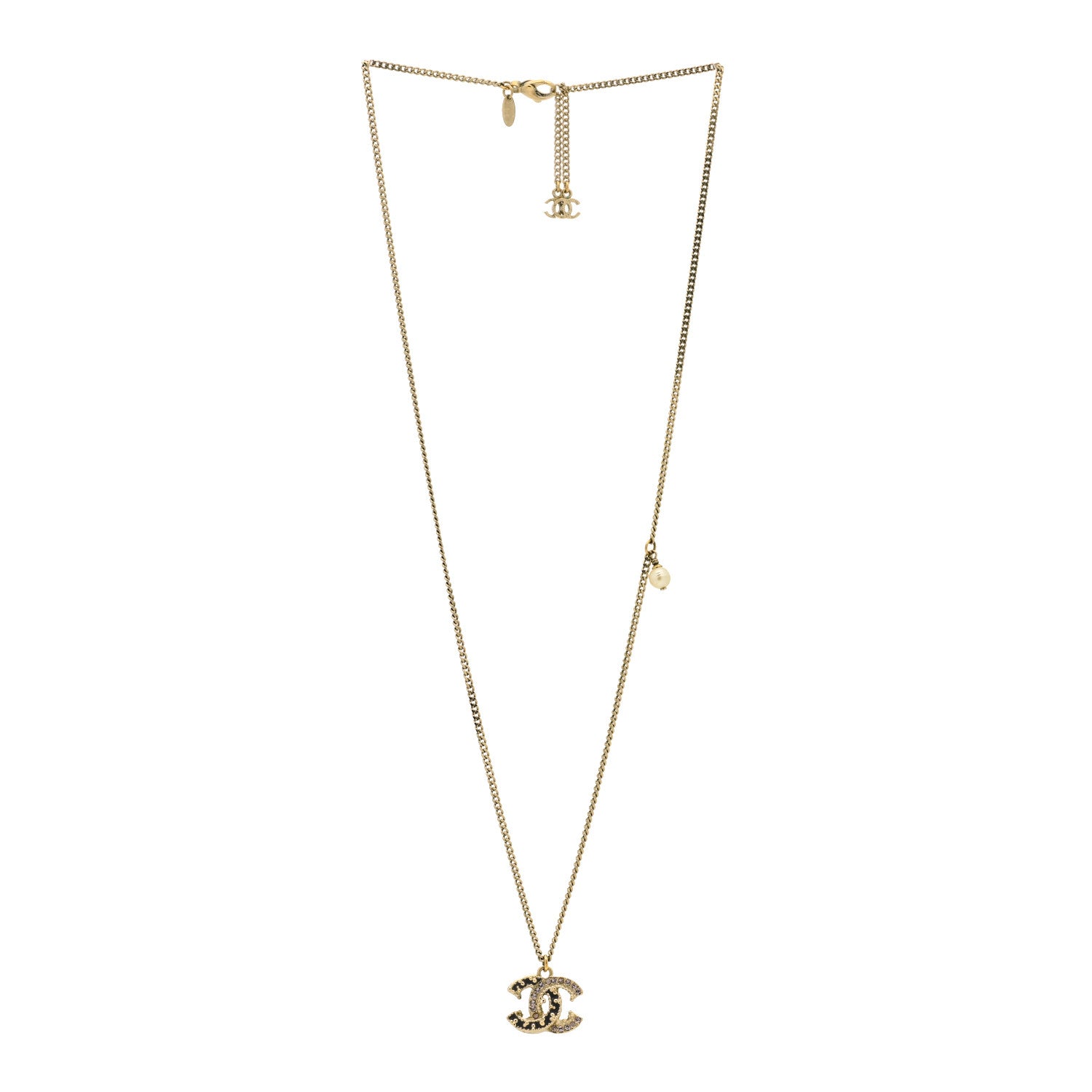 Chanel Crystal CC Pendant Necklace Bronze Dore Violet White Nacre 3 of 5