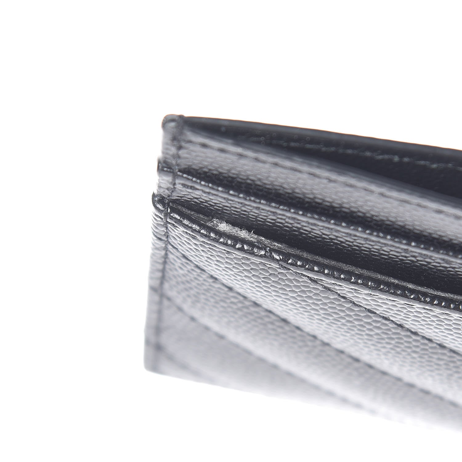 Saint Laurent Grain De Poudre Matelasse Chevron Monogram Credit Card Case Black 8 of 10