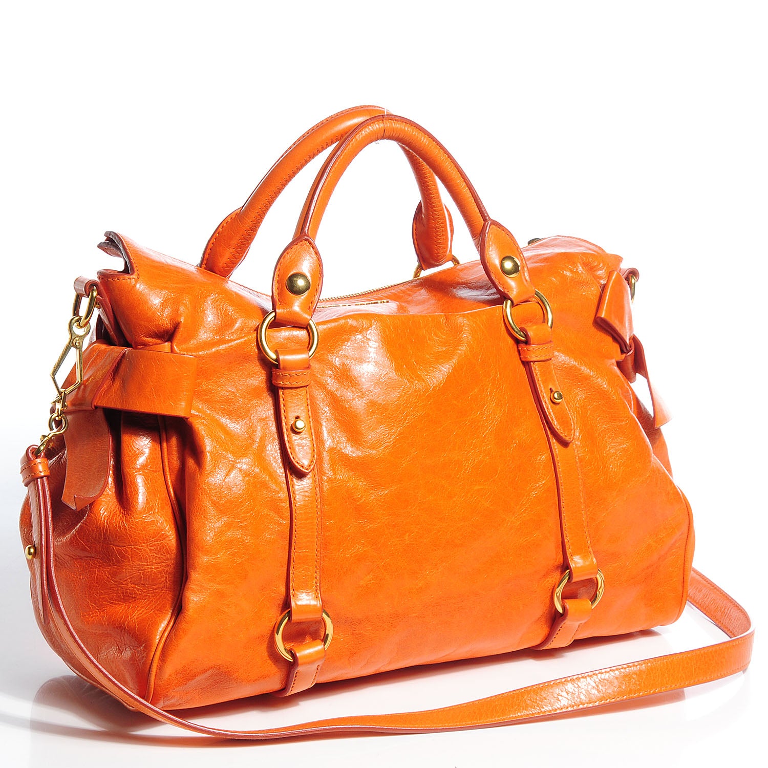 Miu Miu Vitello Lux Large Bow Bag Papaya 3 of 7
