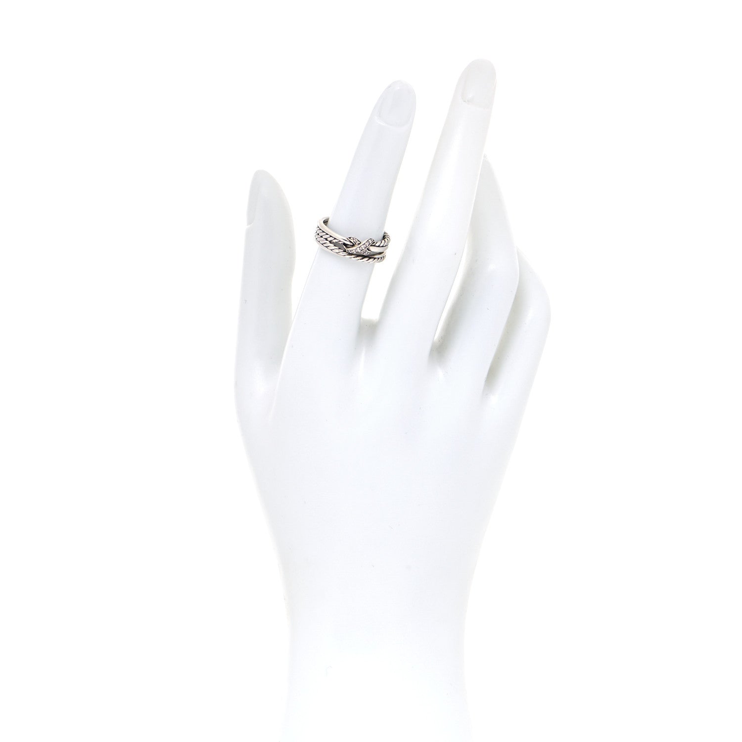 David Yurman Sterling Silver Diamond X Crossover Ring 52 6 2 of 5