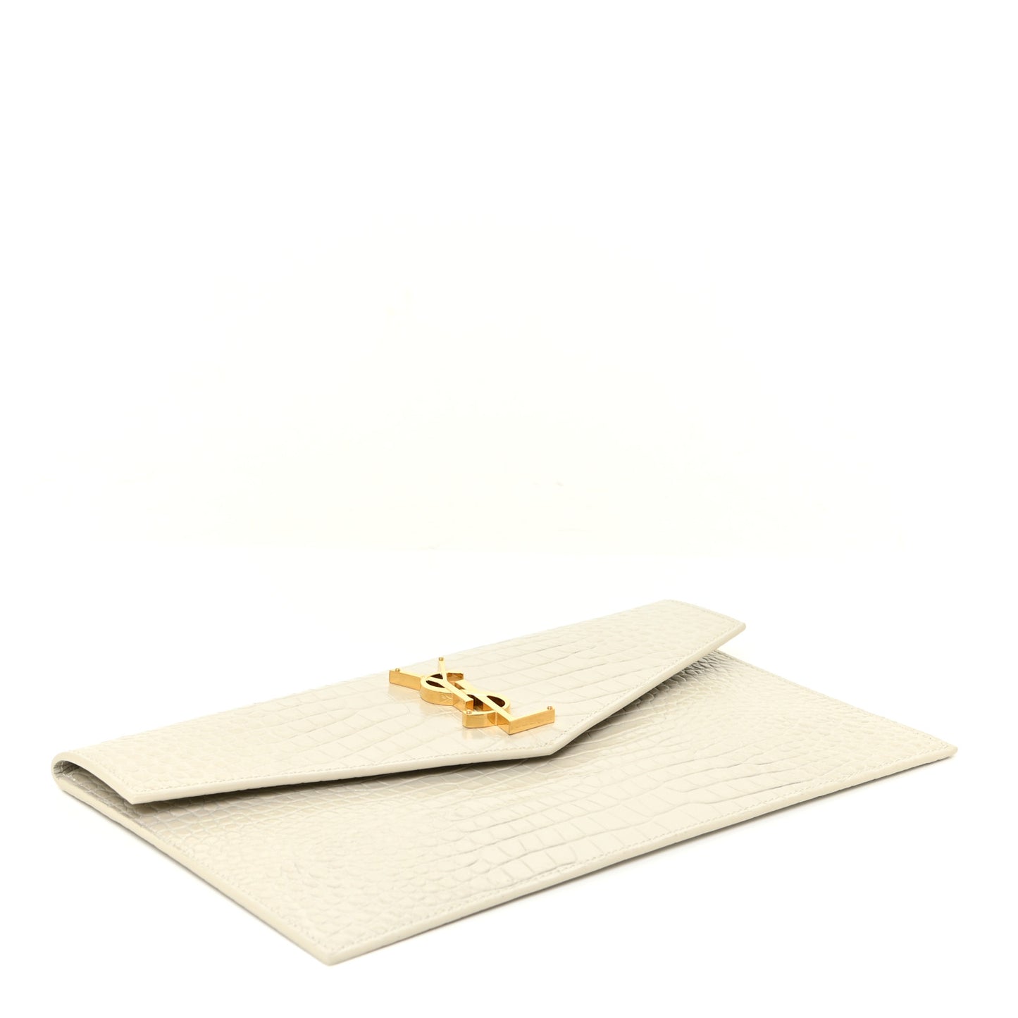 Calfskin Crocodile Embossed Uptown Monogram Pouch Crema Soft