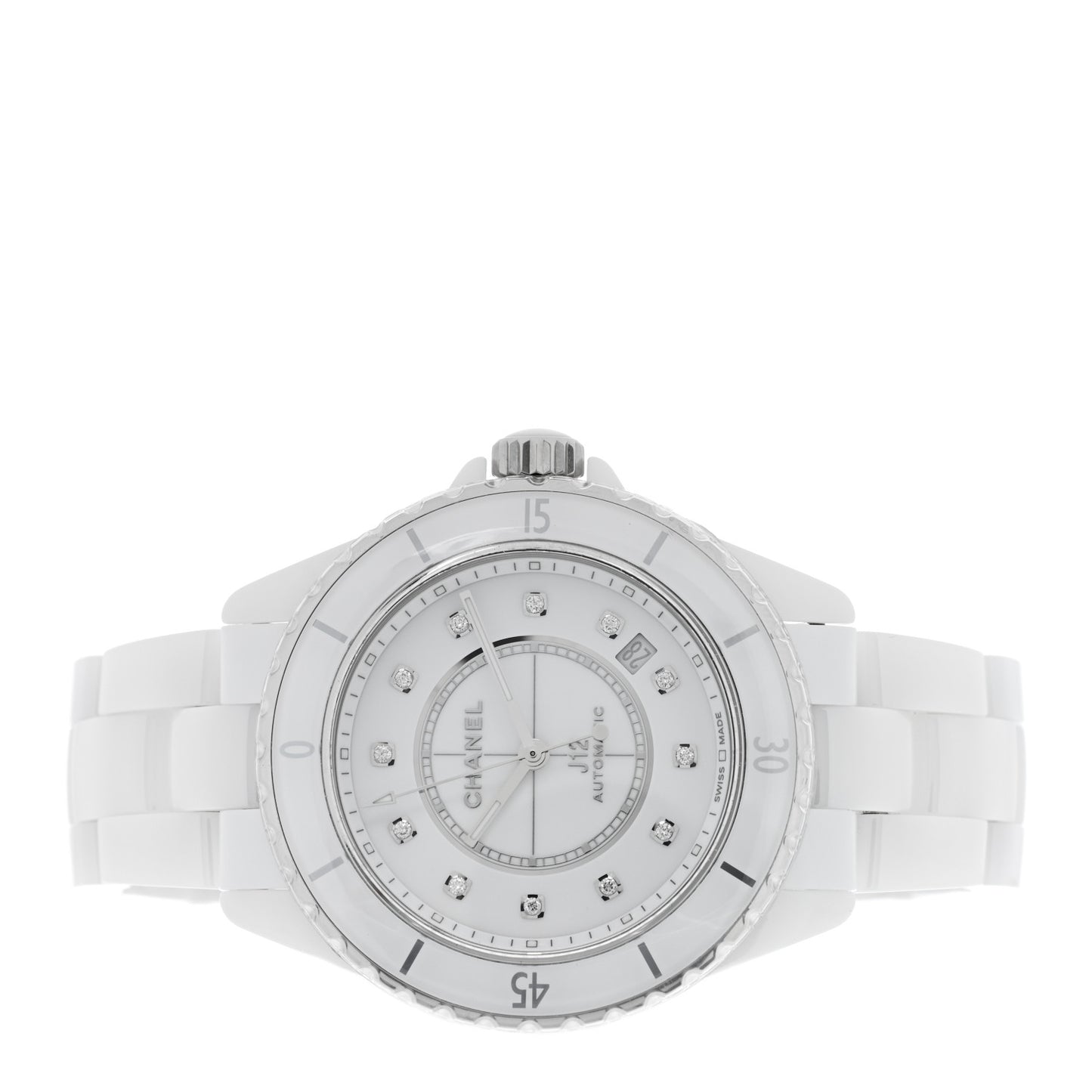 Stainless Steel Ceramic Diamond 38mm J12 Automatic Watch White