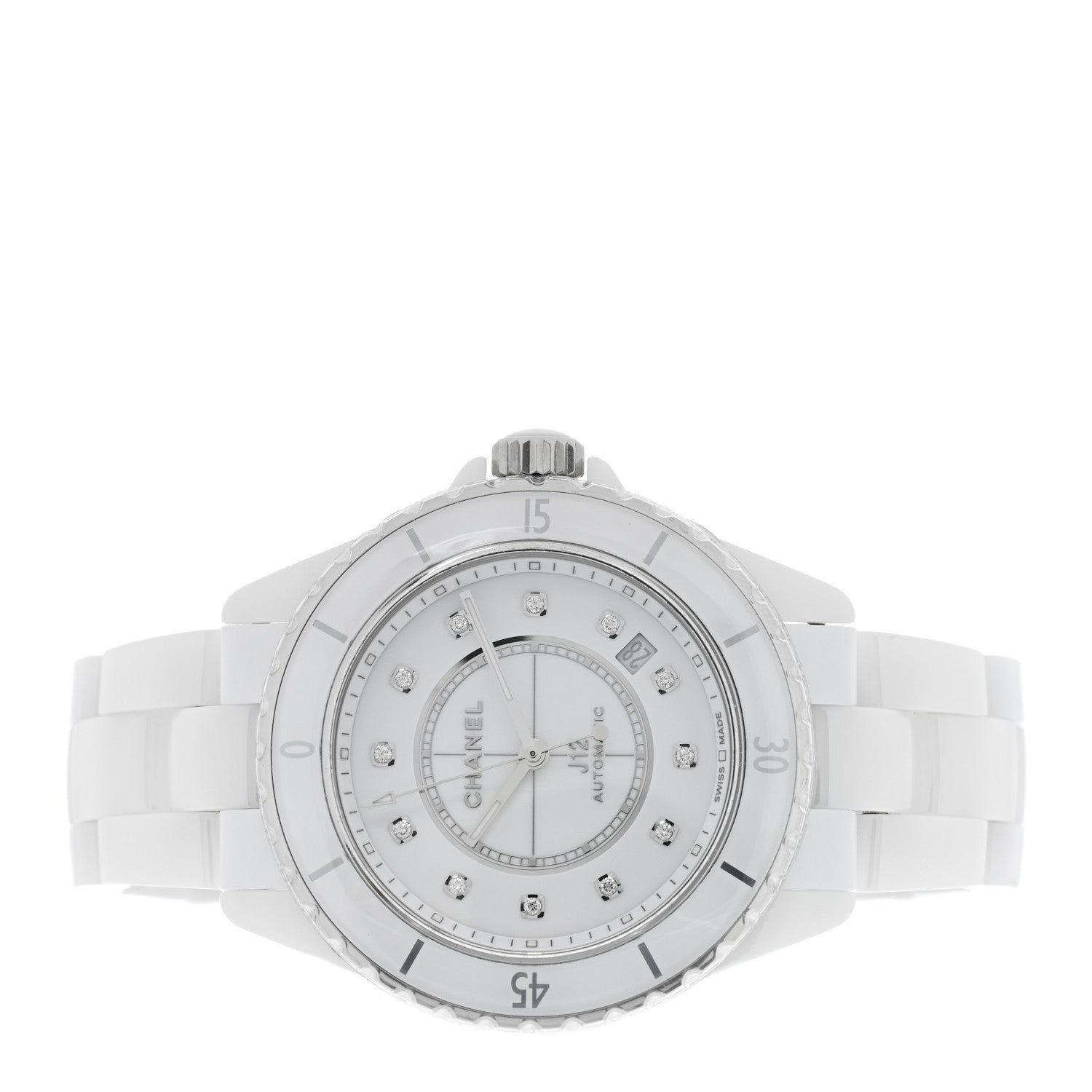 Chanel Stainless Steel Ceramic Diamond 38mm J12 Automatic Watch White 2 of 5