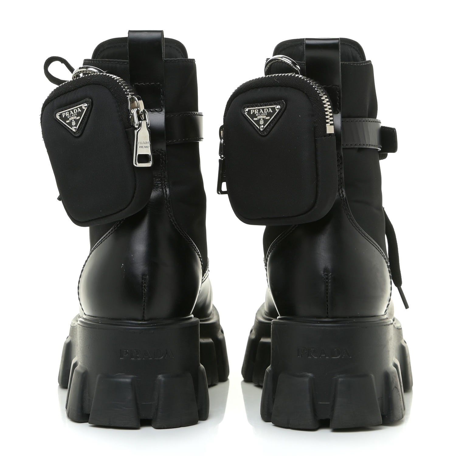 Prada Spazzolato Rois Nylon Metal Triangle Logo Monolith Pouch Pocket 55mm Boots 38 Black 5 of 19