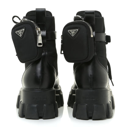 Prada Spazzolato Rois Nylon Metal Triangle Logo Monolith Pouch Pocket 55mm Boots 38 Black 5 of 19