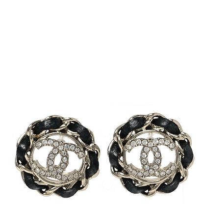 Chanel Crystal Lambskin Chain CC Stud Earrings Black Gold 1 of 5