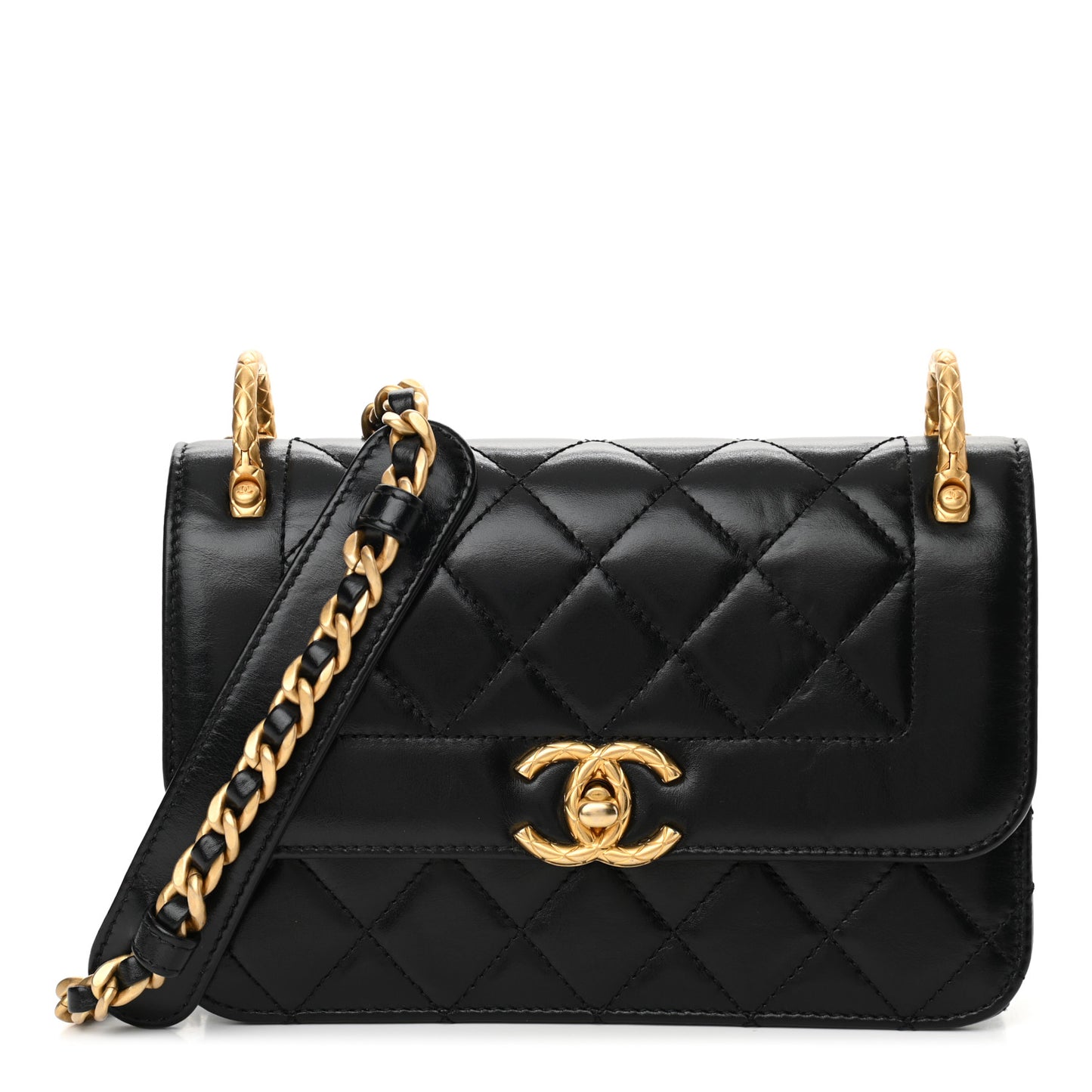 Calfskin Quilted Mini Coco Ring Flap Black