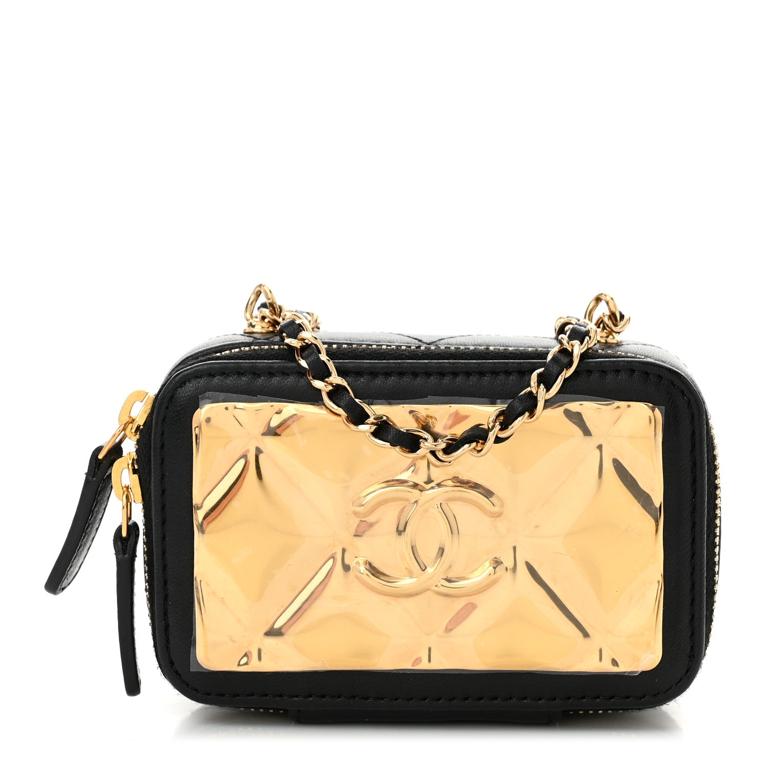 Chanel Lambskin Quilted Mini Golden Plate Clutch With Chain Black 1 of 10