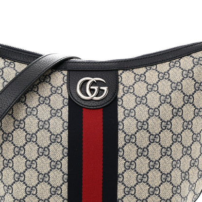 Gucci GG Supreme Monogram Textured Dollar Calfskin Web Small Ophidia Half Moon Hobo Beige Blue 8 of 10
