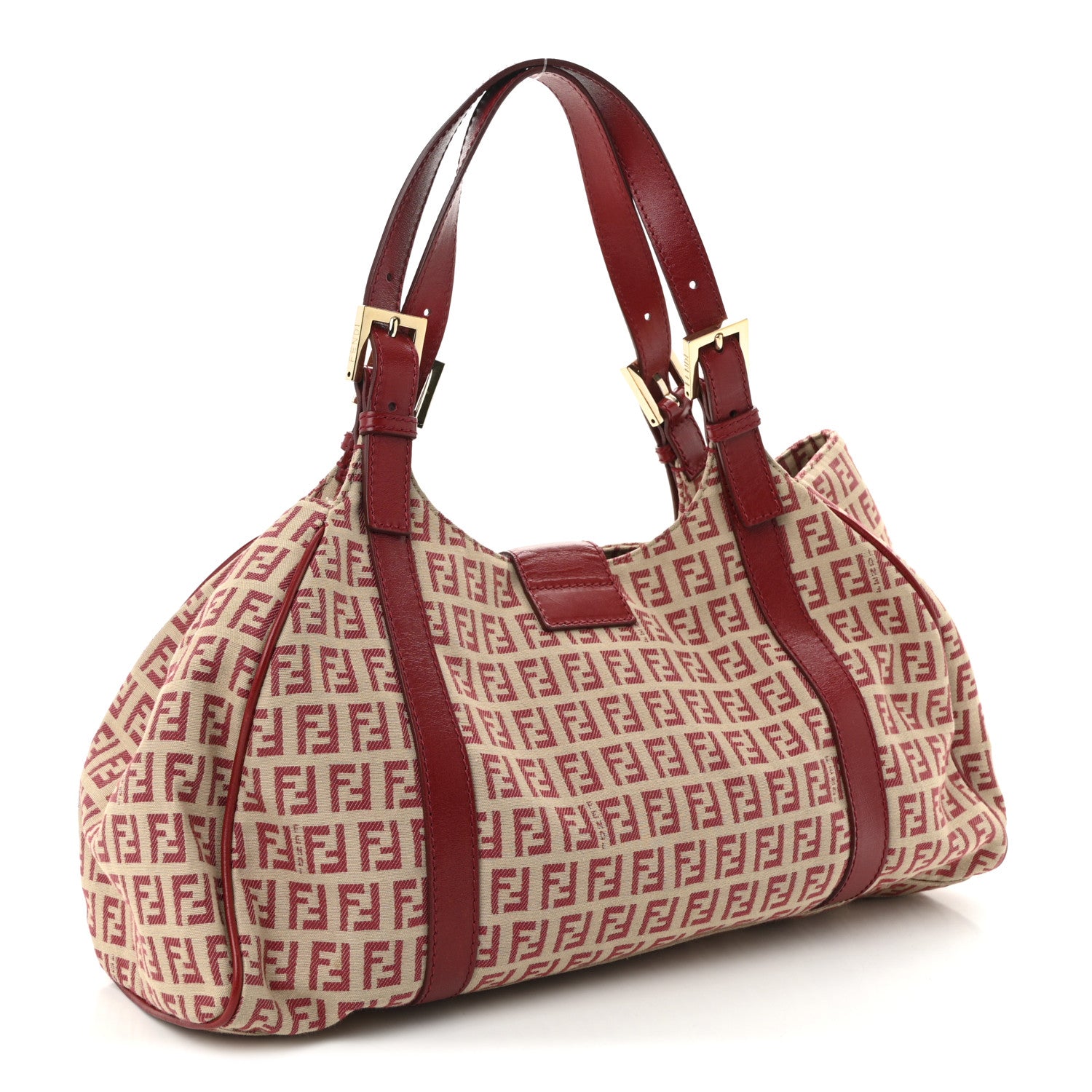 Fendi Zucchino Vitello Shoulder Bag Beige Rosso 3 of 9