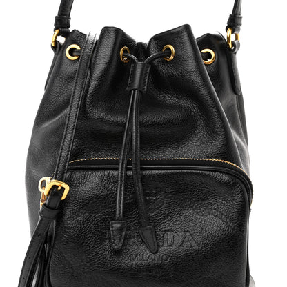 Prada Glace Calfskin Embossed Secchiello Bucket Bag Black 7 of 9