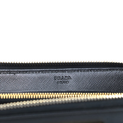 Prada Saffiano Triangle Zip Around Wallet Black 6 of 8