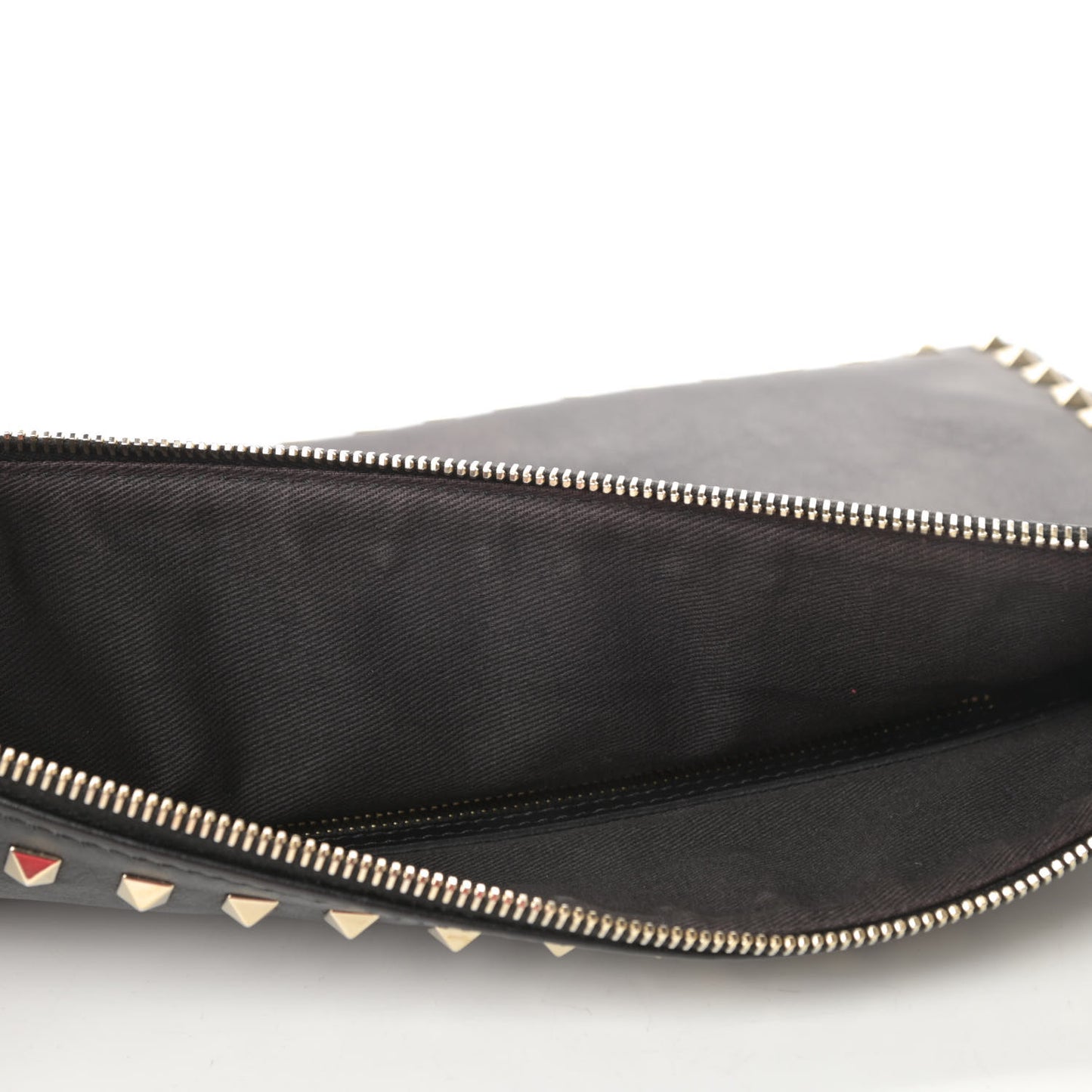 Vitello Large Rockstud Zip Wristlet Pouch Black