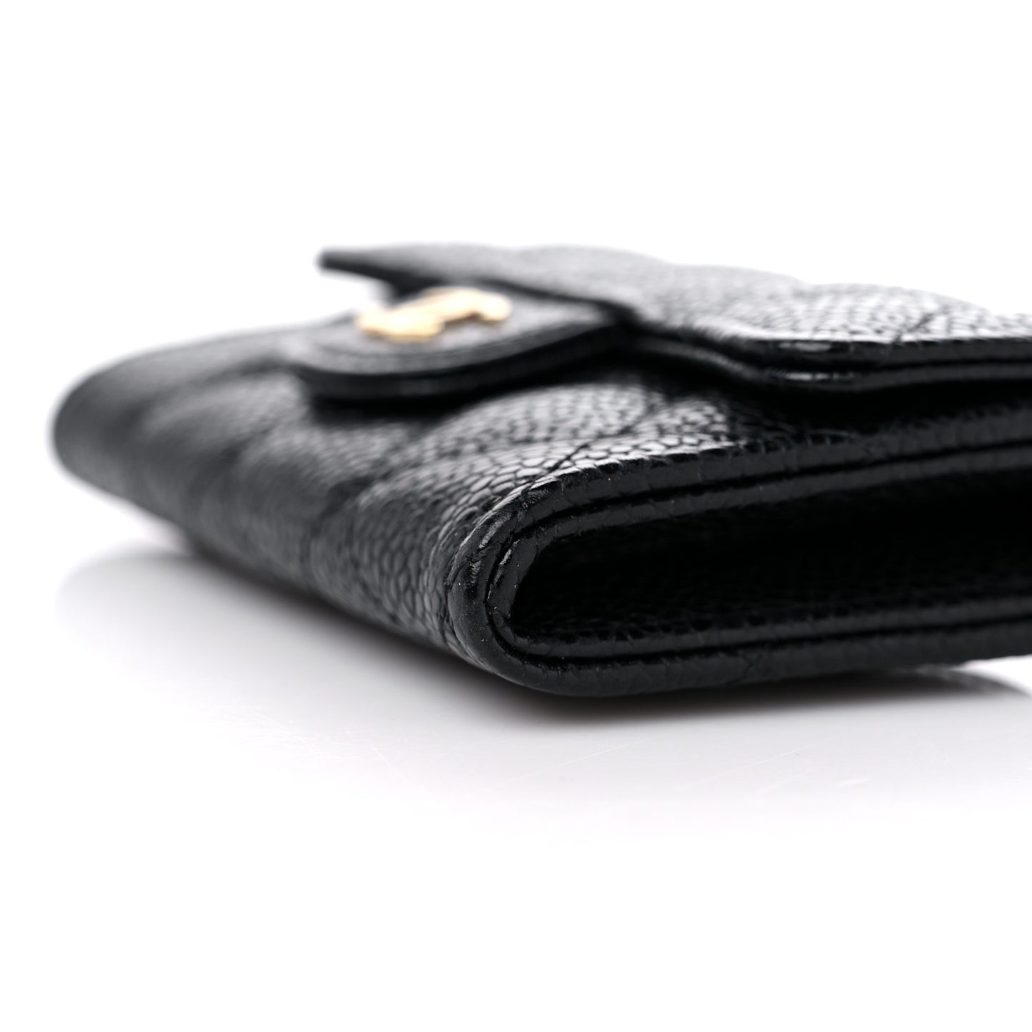 Caviar Quilted Flap Card Holder Wallet Black