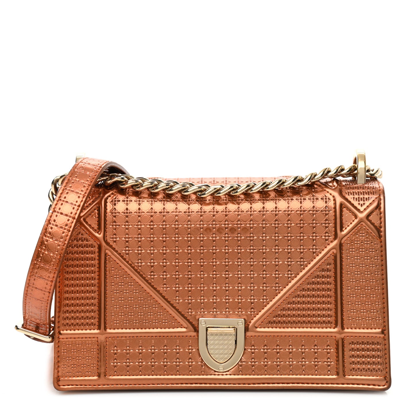 Metallic Patent Micro-Cannage Small Diorama Flap Bag Orange