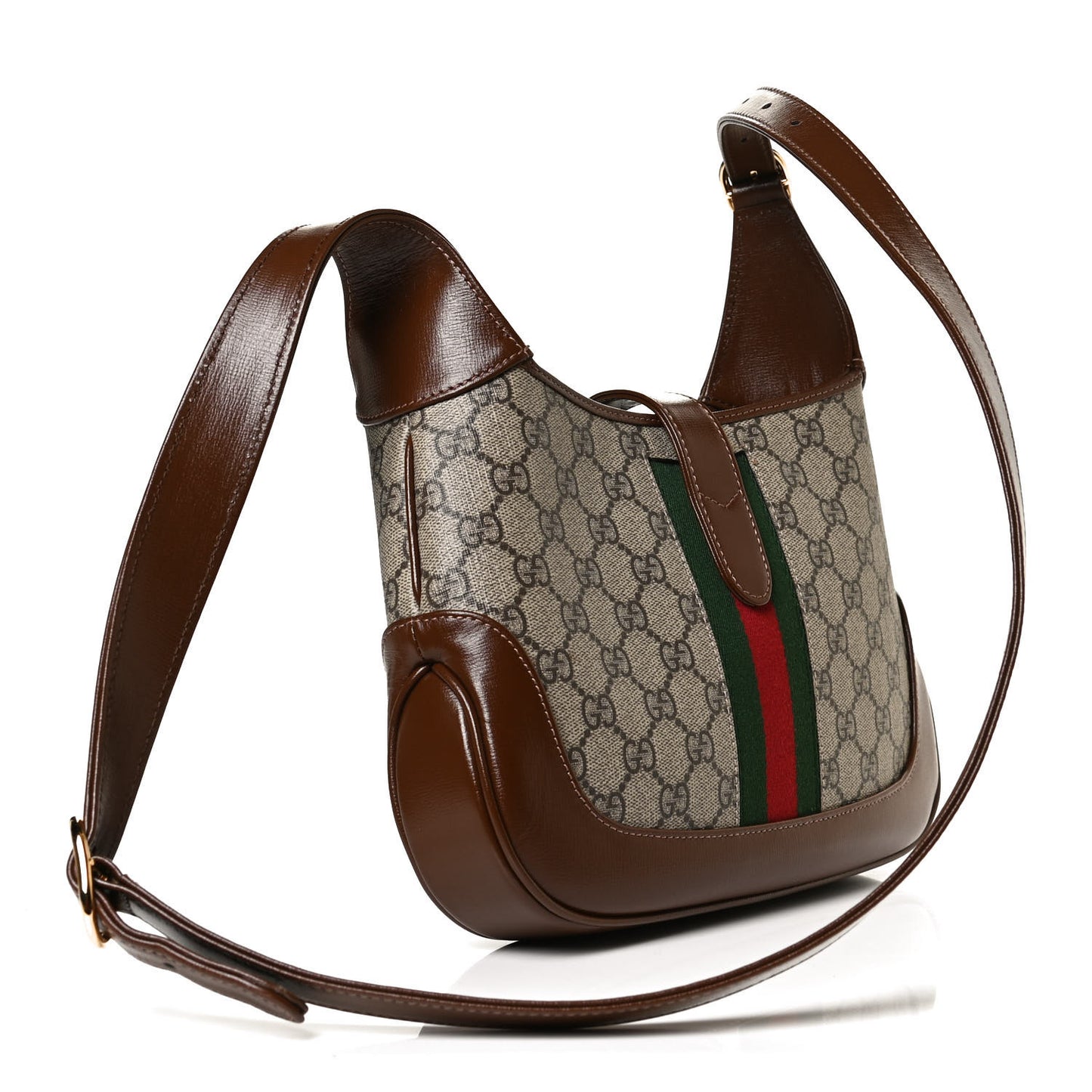 GG Supreme Monogram Azalea Calfskin Web Small Jackie 1961 Hobo Beige Ebony Brown Sugar