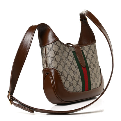 Gucci GG Supreme Monogram Azalea Calfskin Web Small Jackie 1961 Hobo Beige Ebony Brown Sugar 3 of 13