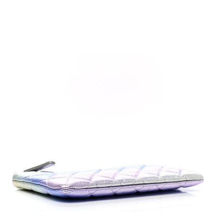 Chanel Gradient Metallic Calfskin Quilted Cosmetic Case Silver Blue Yellow Purple 4 of 9