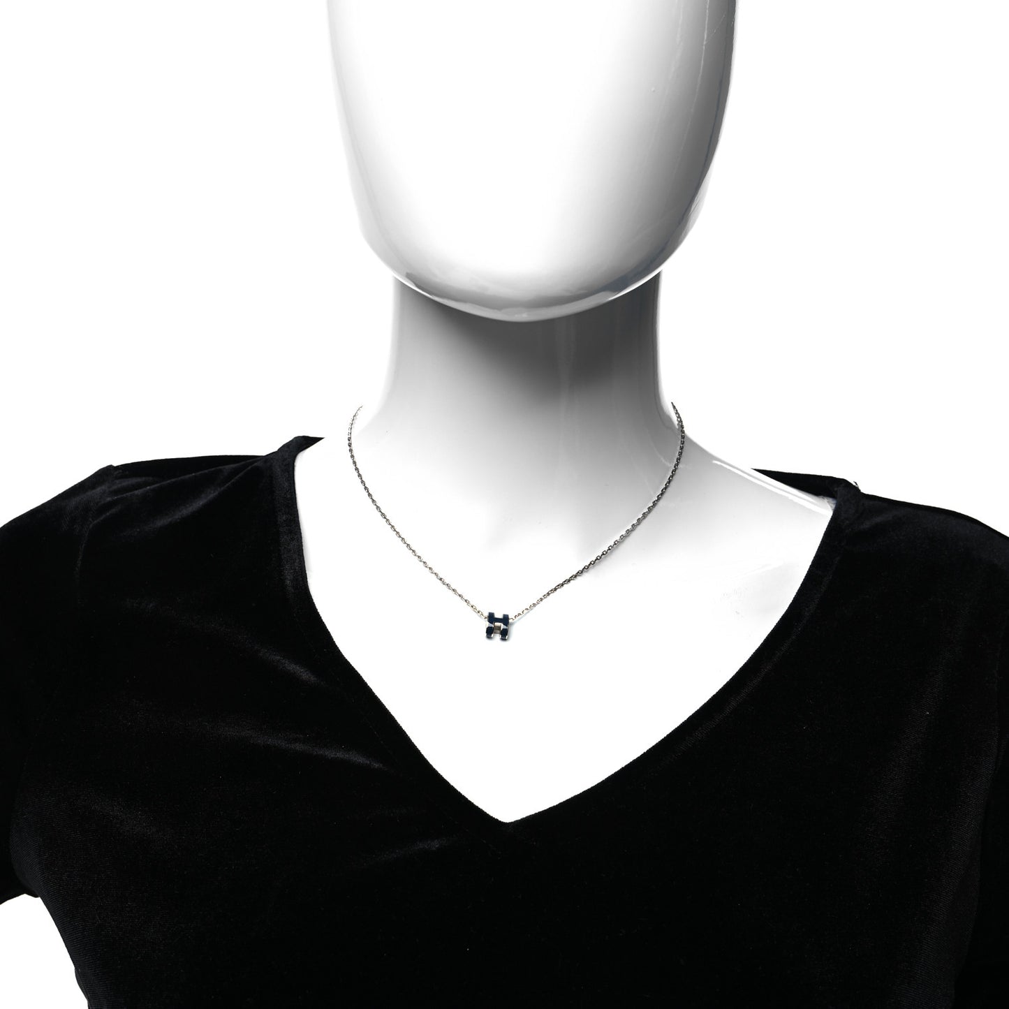 Lacquered Palladium Mini Pop H Pendant Necklace Bleu Fonce