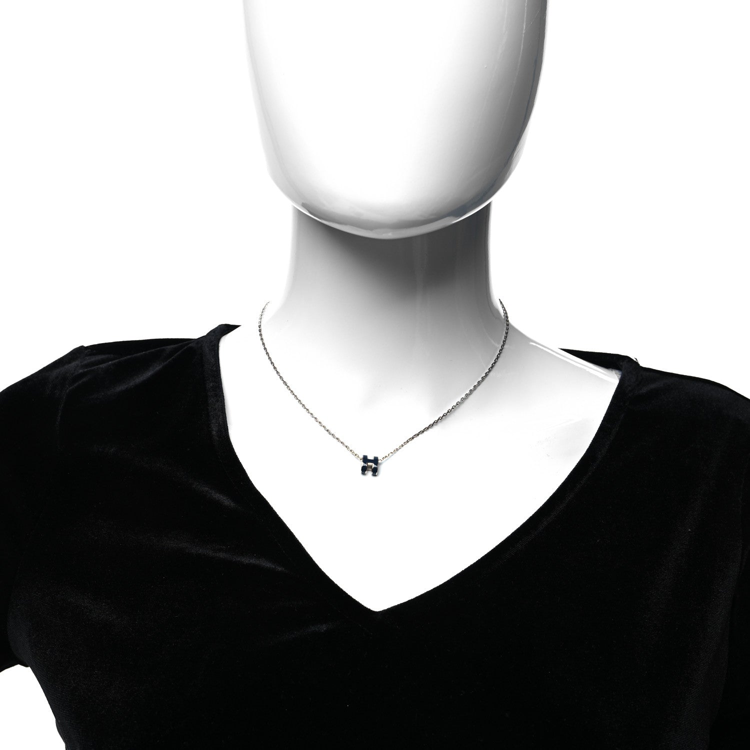 Hermes Lacquered Palladium Mini Pop H Pendant Necklace Bleu Fonce 2 of 4